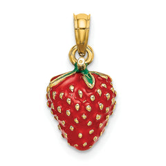 14K W/ Enamel 3-D Strawberry and Leaf Charm