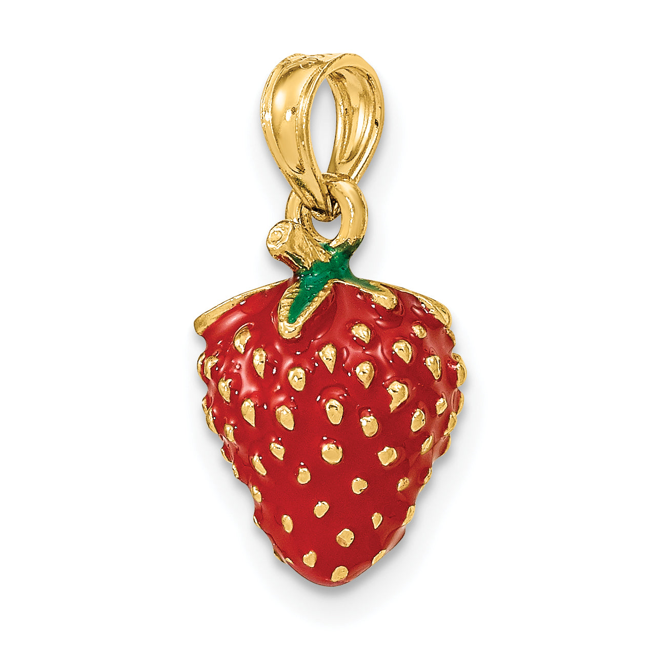 14K W/ Enamel 3-D Strawberry and Leaf Charm