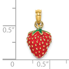 14K W/ Enamel 3-D Strawberry and Leaf Charm