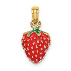 14K W/ Enamel 3-D Strawberry and Leaf Charm