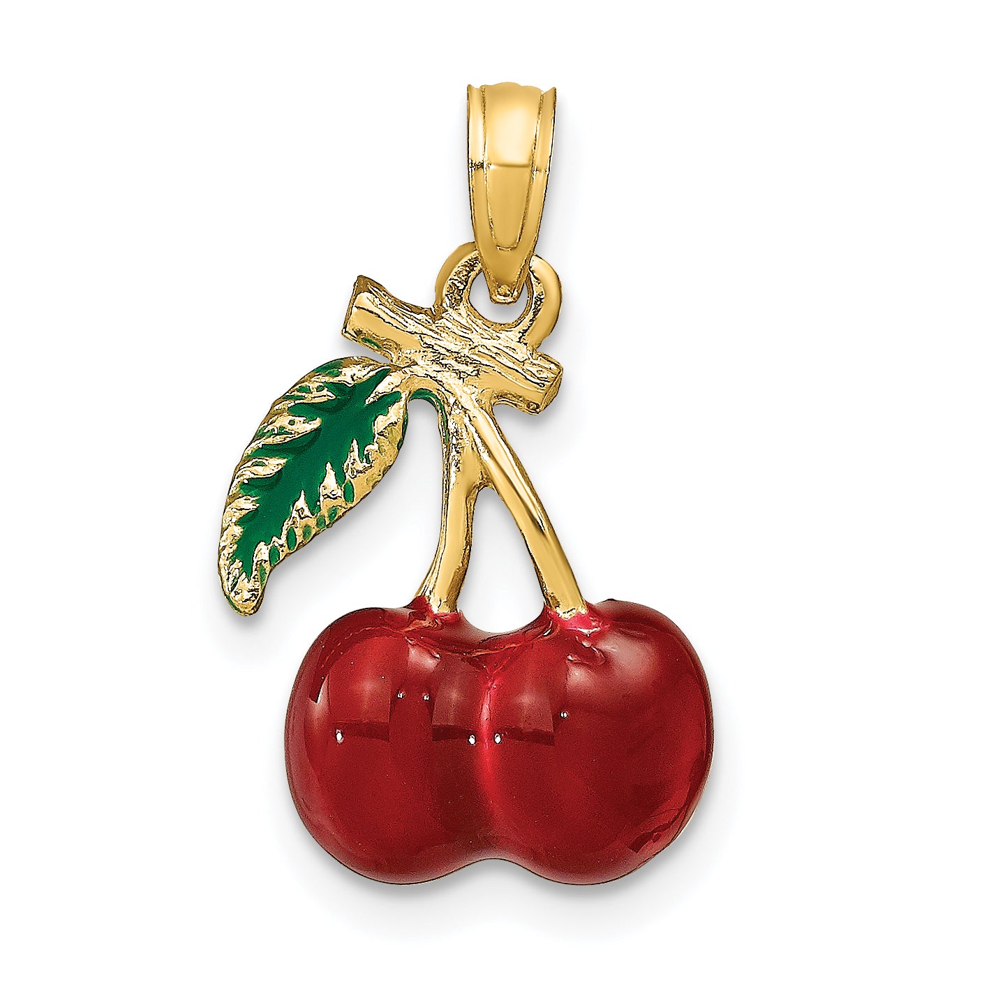14K 3-D Enamel Cherries W/ Leaf Charm Main image