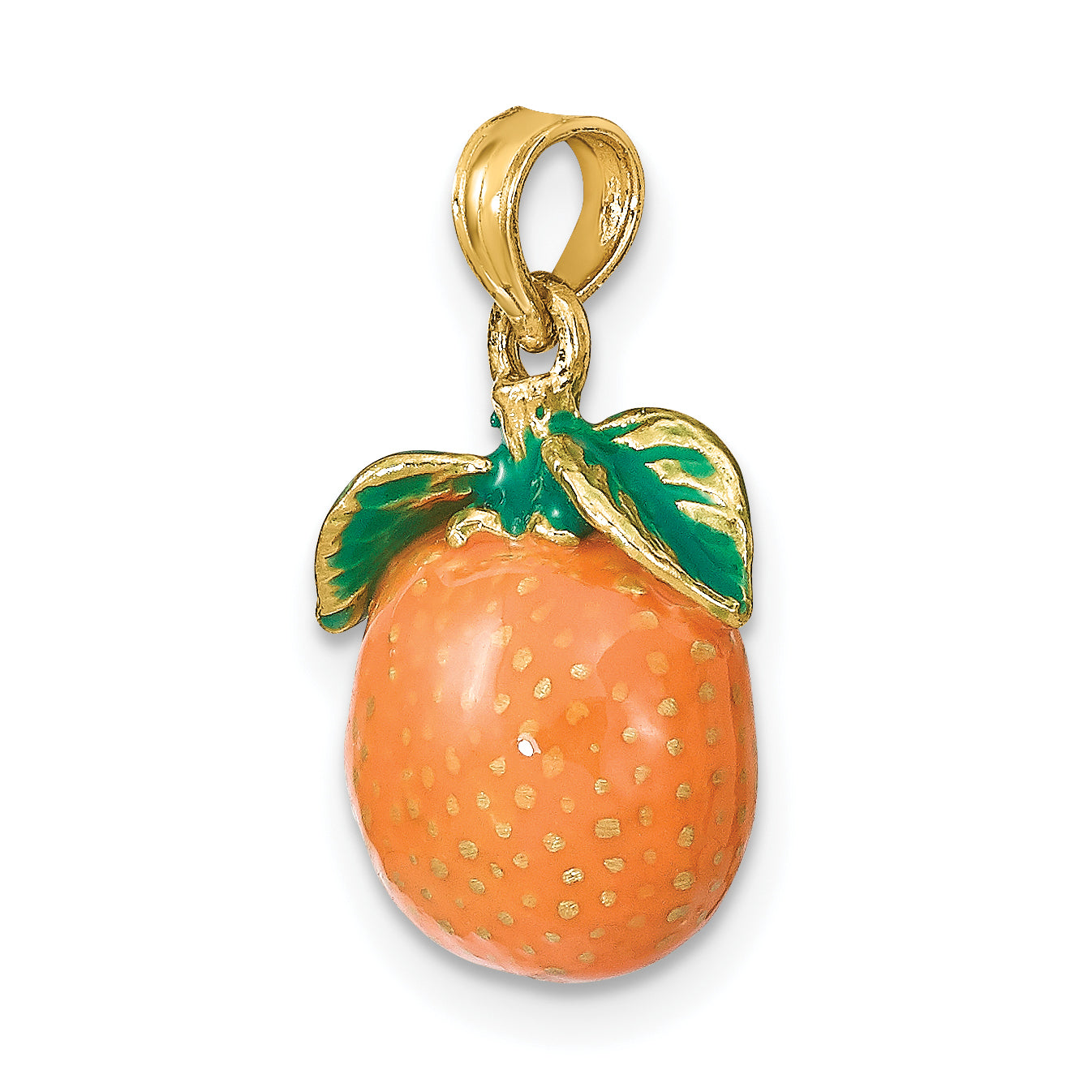 14K W/ Enamel 3-D Orange With Stem and Leaf Charm