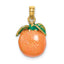 14K W/ Enamel 3-D Orange With Stem and Leaf Charm
