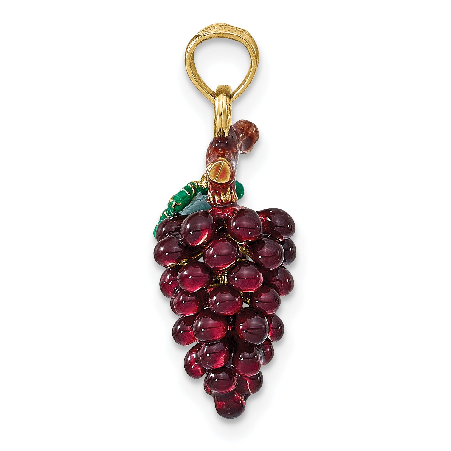 14K 3-D ENAMEL PURPLE GRAPES W/STEM & LEAF