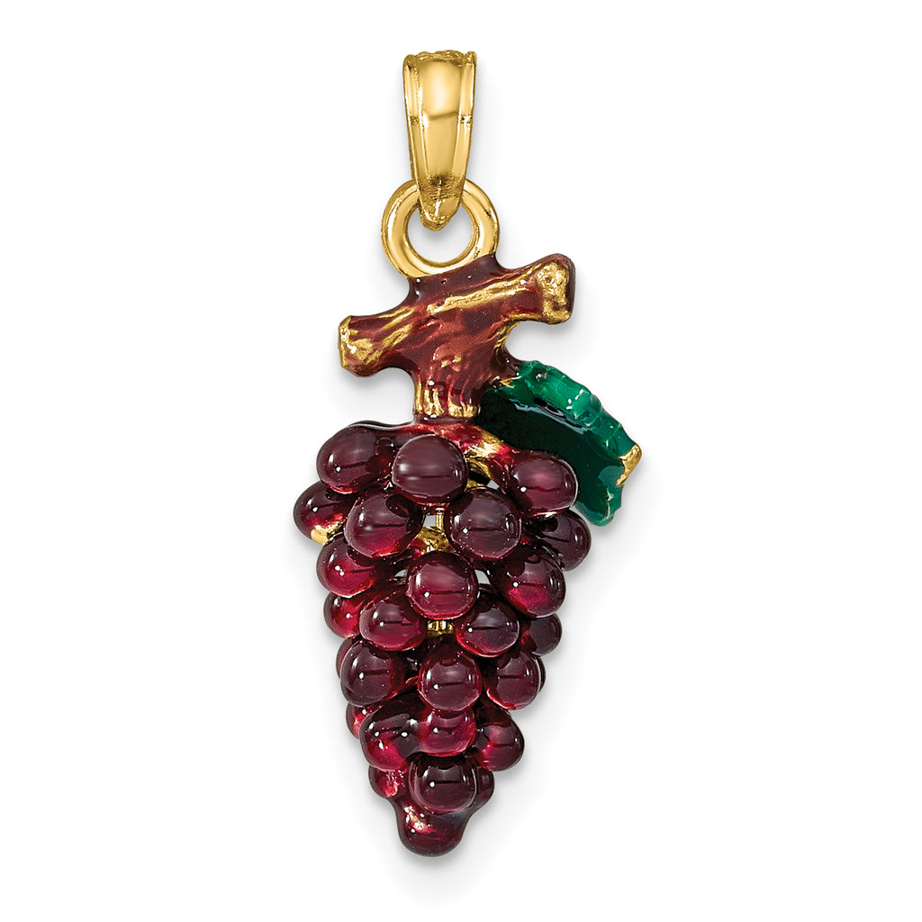 14K 3-D ENAMEL PURPLE GRAPES W/STEM & LEAF