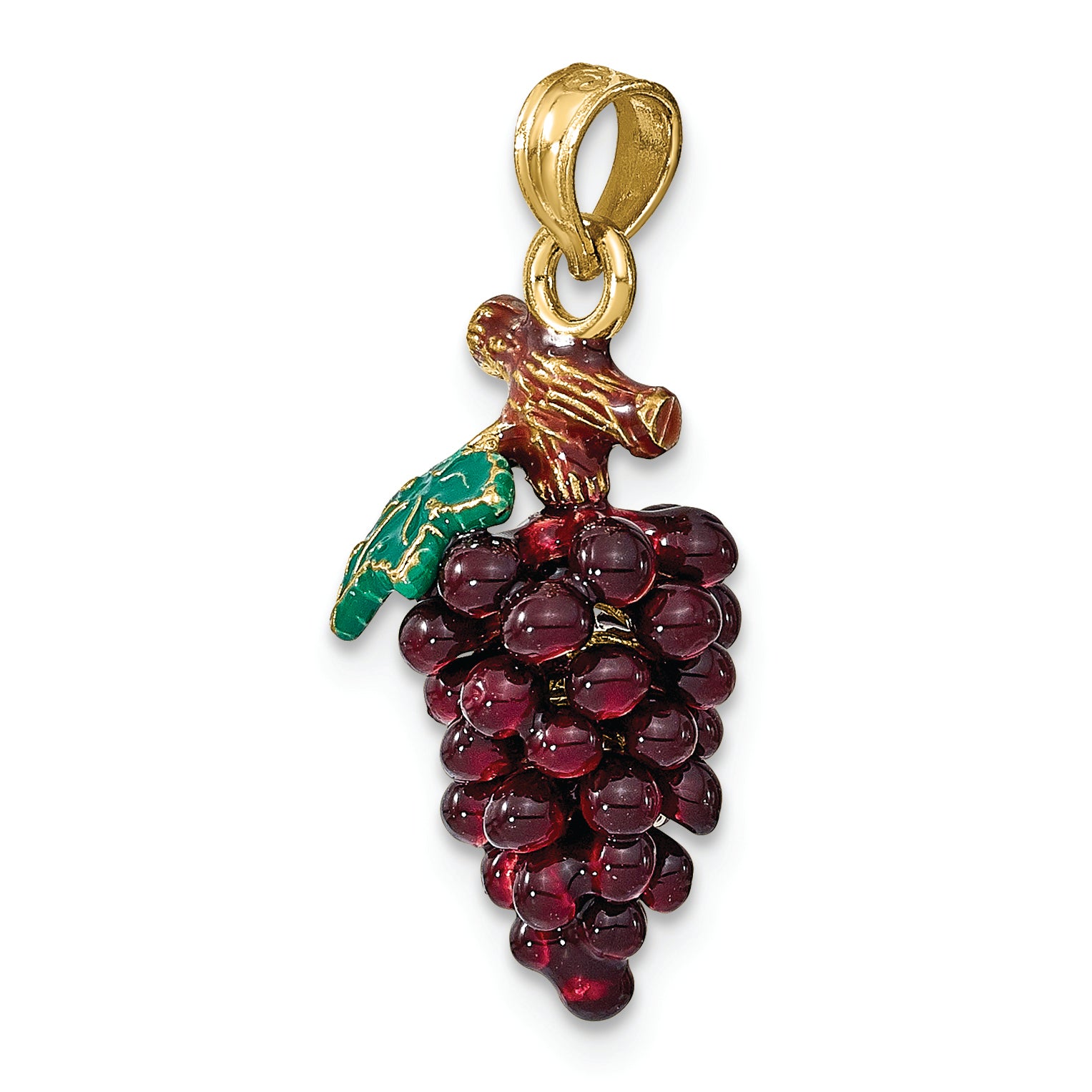 14K 3-D ENAMEL PURPLE GRAPES W/STEM & LEAF