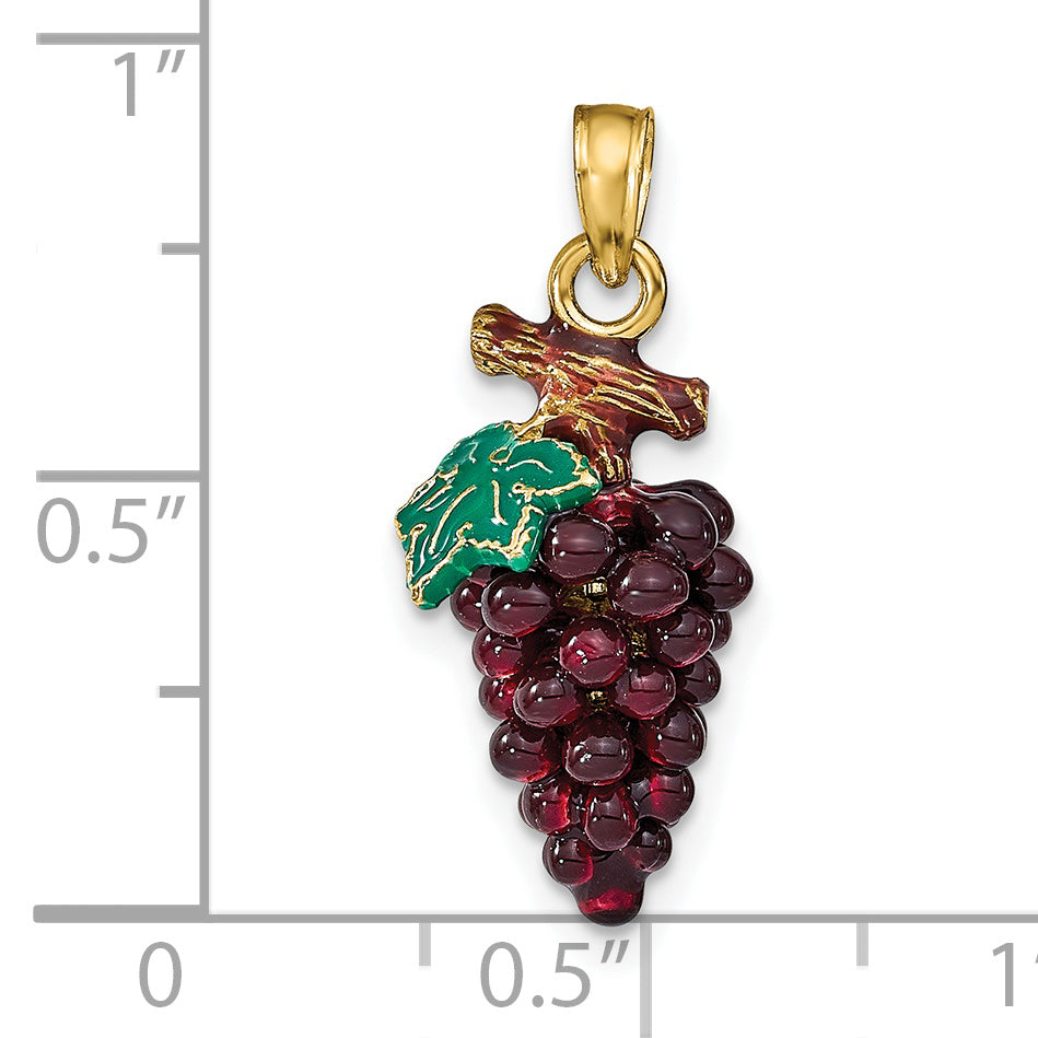 14K 3-D ENAMEL PURPLE GRAPES W/STEM & LEAF