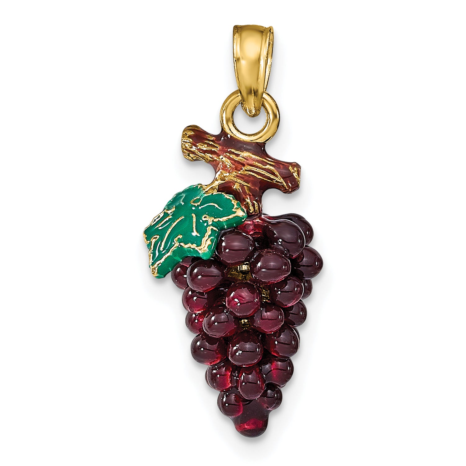 14K 3-D ENAMEL PURPLE GRAPES W/STEM & LEAF Main image