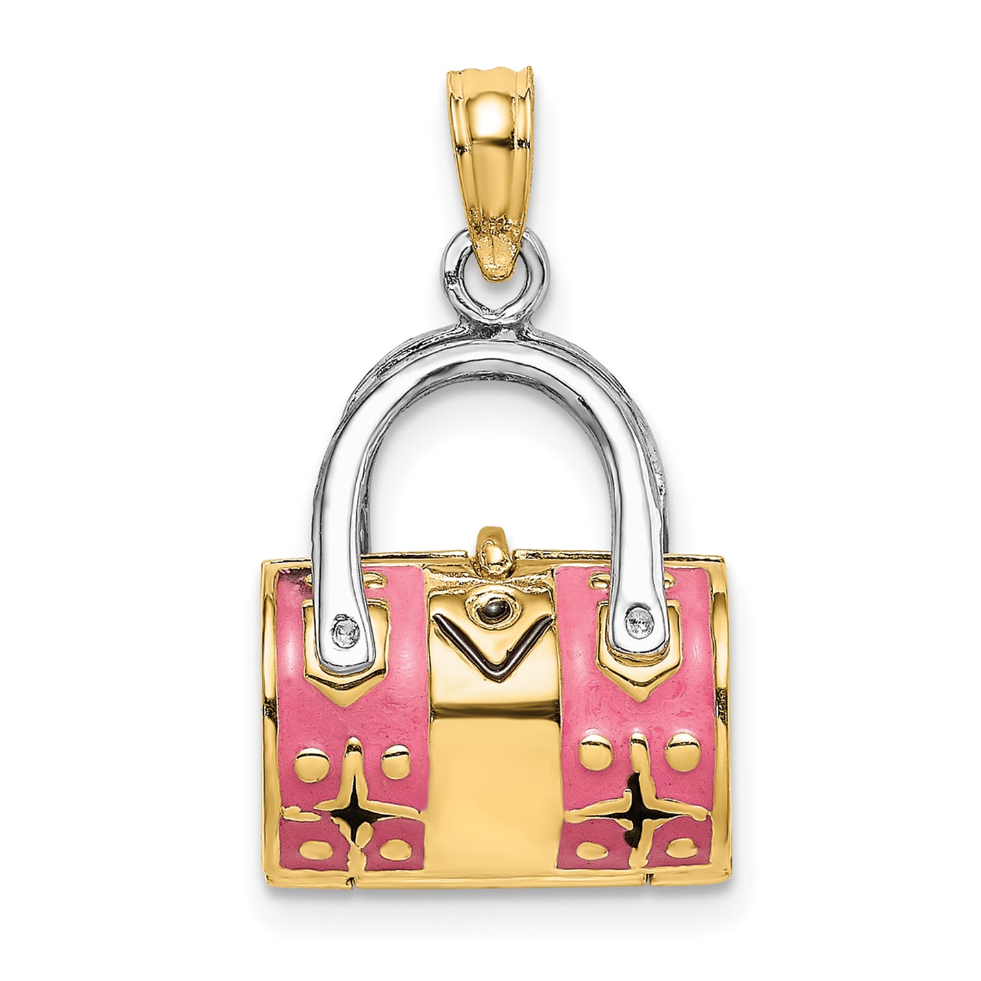 14K & Rhodium 3-D Pink Enameled Handbag Opens Charm Main image