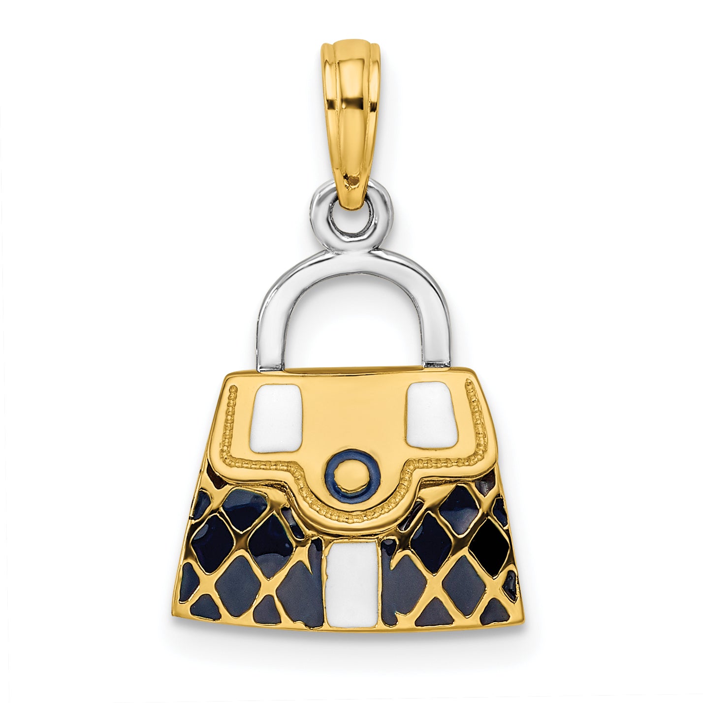 14K & Rhodium 3-D Black Opens Quilted Handbag Charm Main image