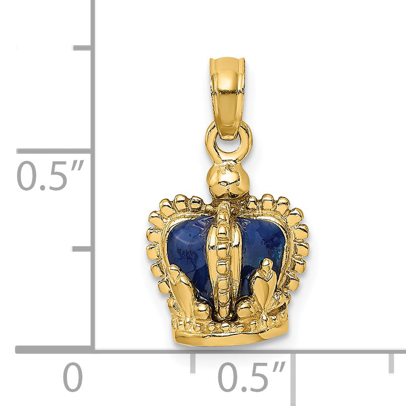 14K 3-D w/ Blue Enamel Inside Crown Charm