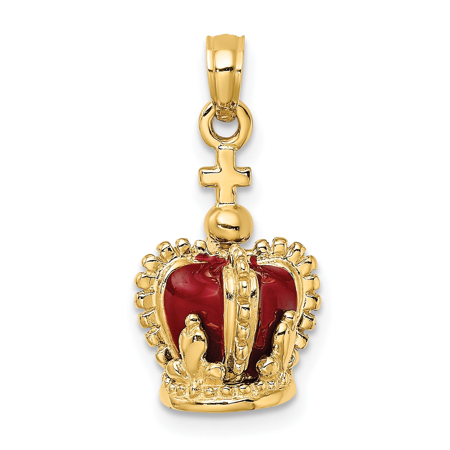 14K 3-D w/ Red Enamel Inside Crown w/ Cross On top Charm