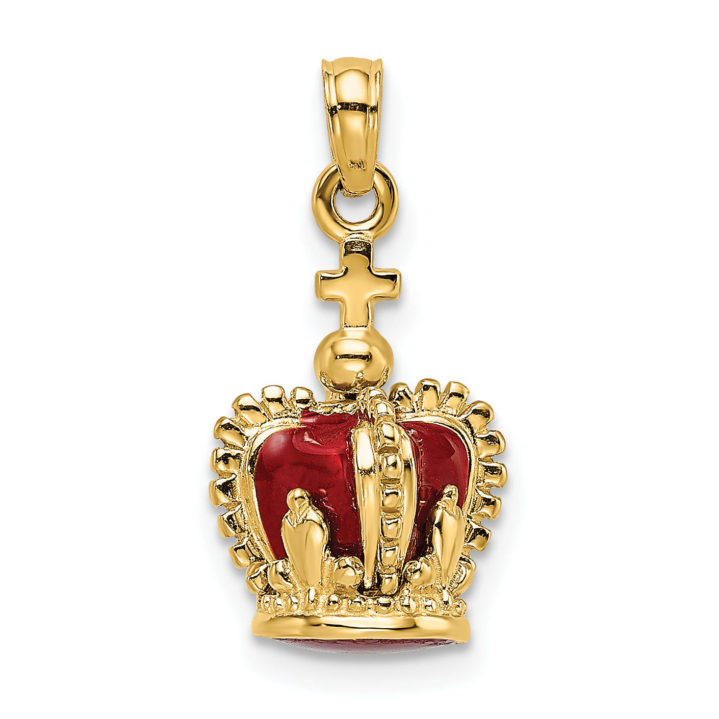 14K 3-D w/ Red Enamel Inside Crown w/ Cross On top Charm Main image
