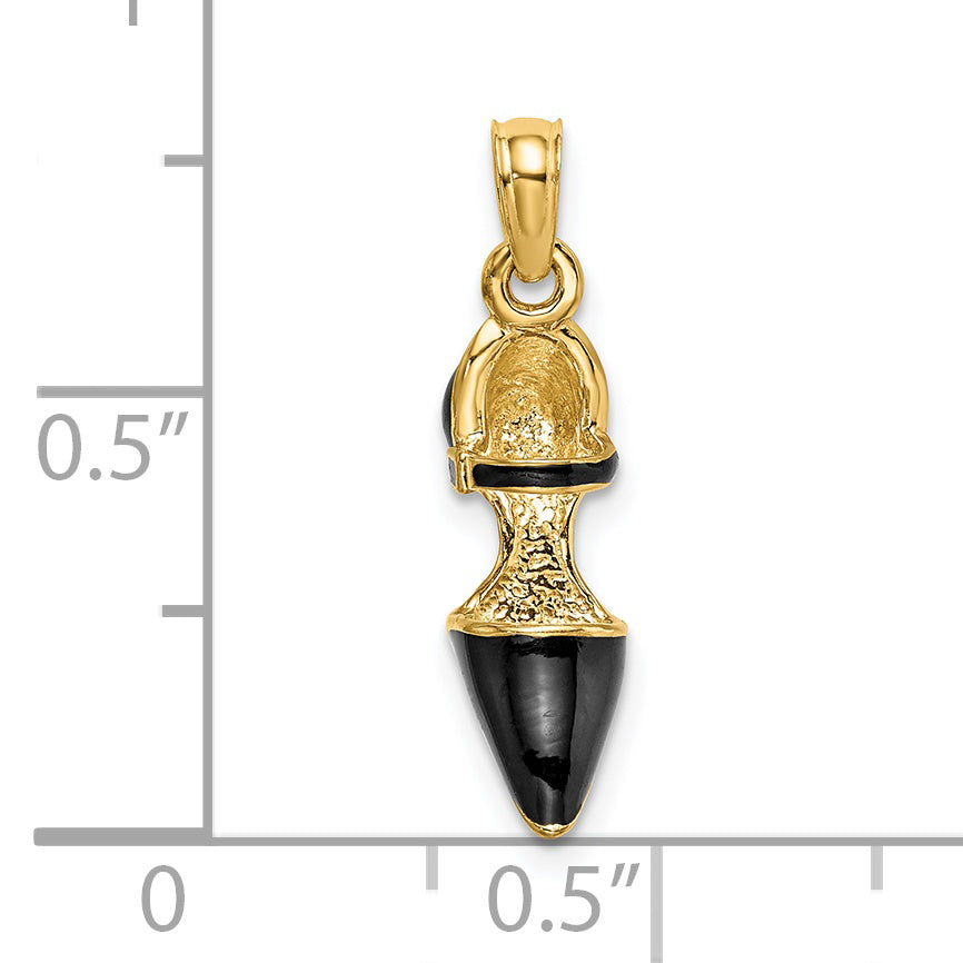 14K 3-D Black Enamel Closed Toe High Heel Charm