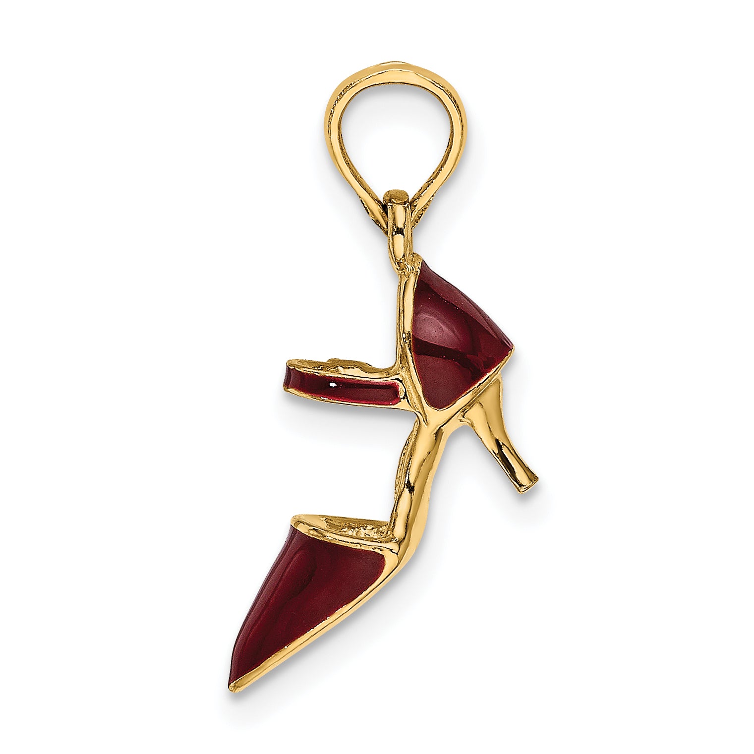 14K 3-D Maroon Enamel Closed Toe High Heel Charm