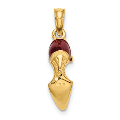 14K 3-D Maroon Enamel Closed Toe High Heel Charm