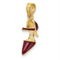 14K 3-D Maroon Enamel Closed Toe High Heel Charm