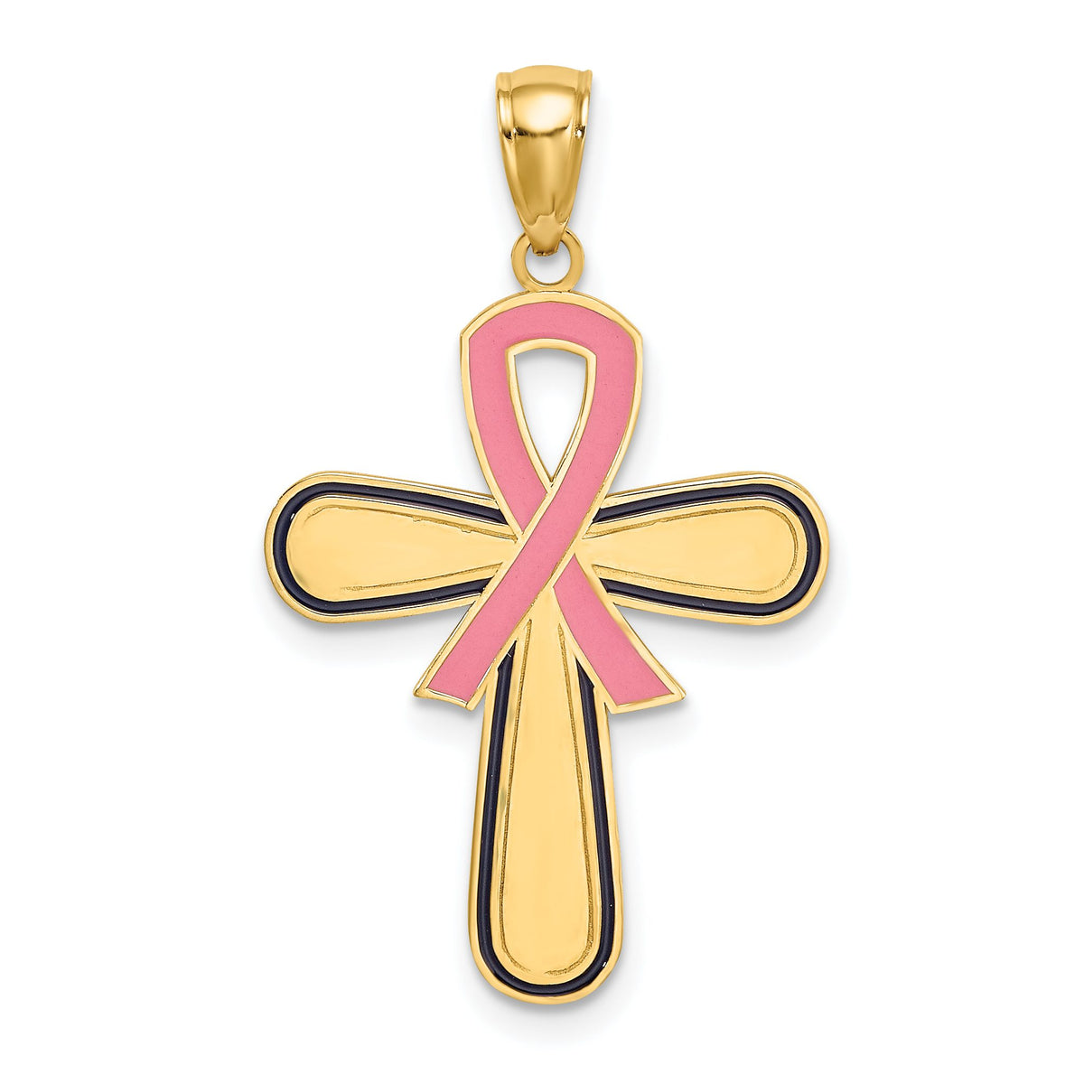 Enameled Awareness Ribbon Cross Pendant in 14K Yellow Gold, 31mm - Sophia Jewelers Main image