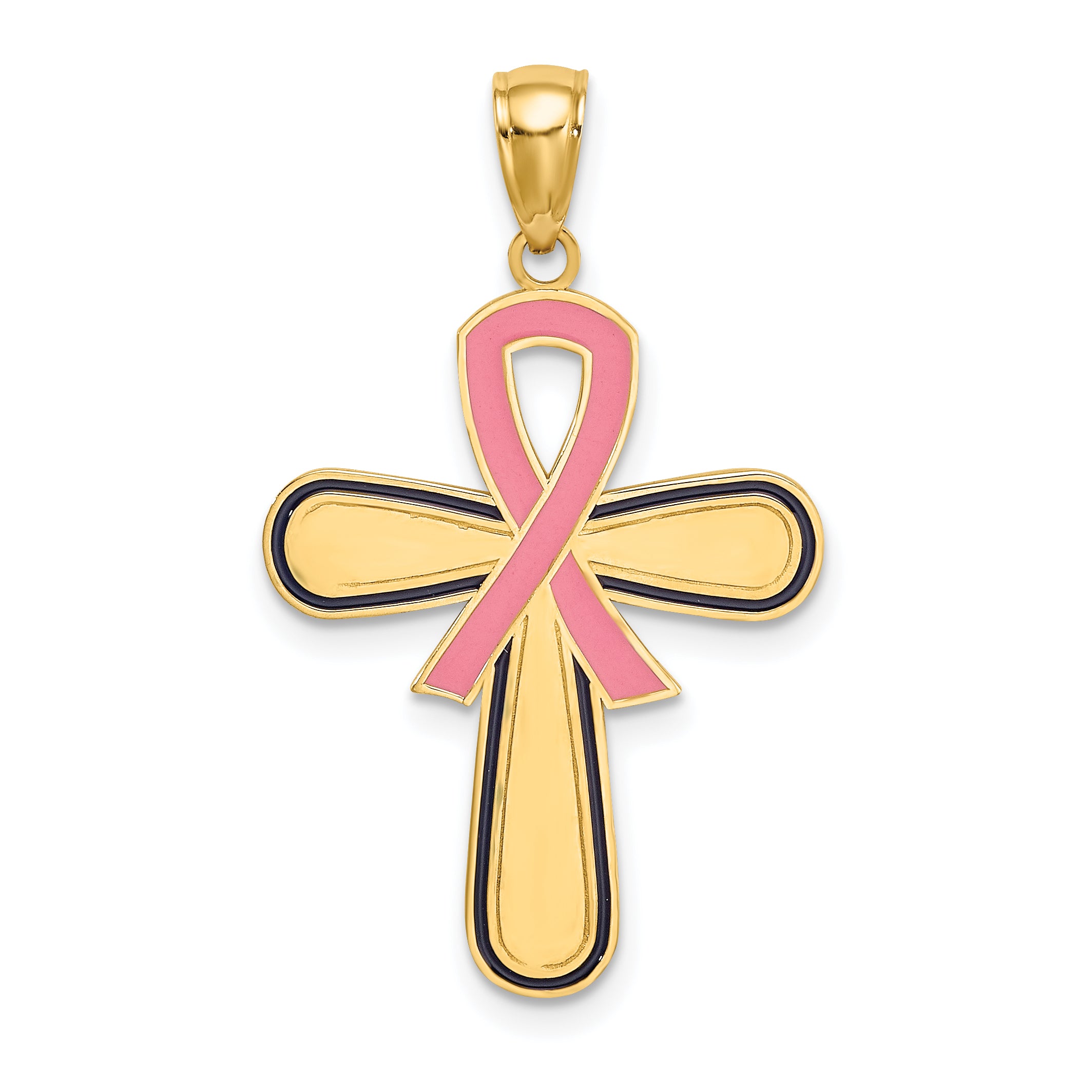 14K Enamel Pink Ribbon Breast Cancer Cross Main image