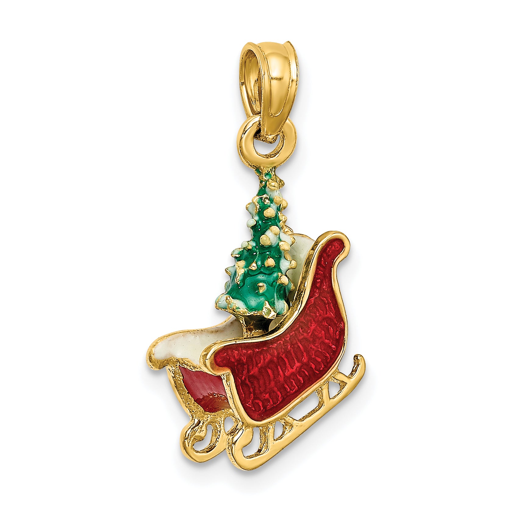 14K 3-D Enamel Sleigh w/Christmas Tree Charm