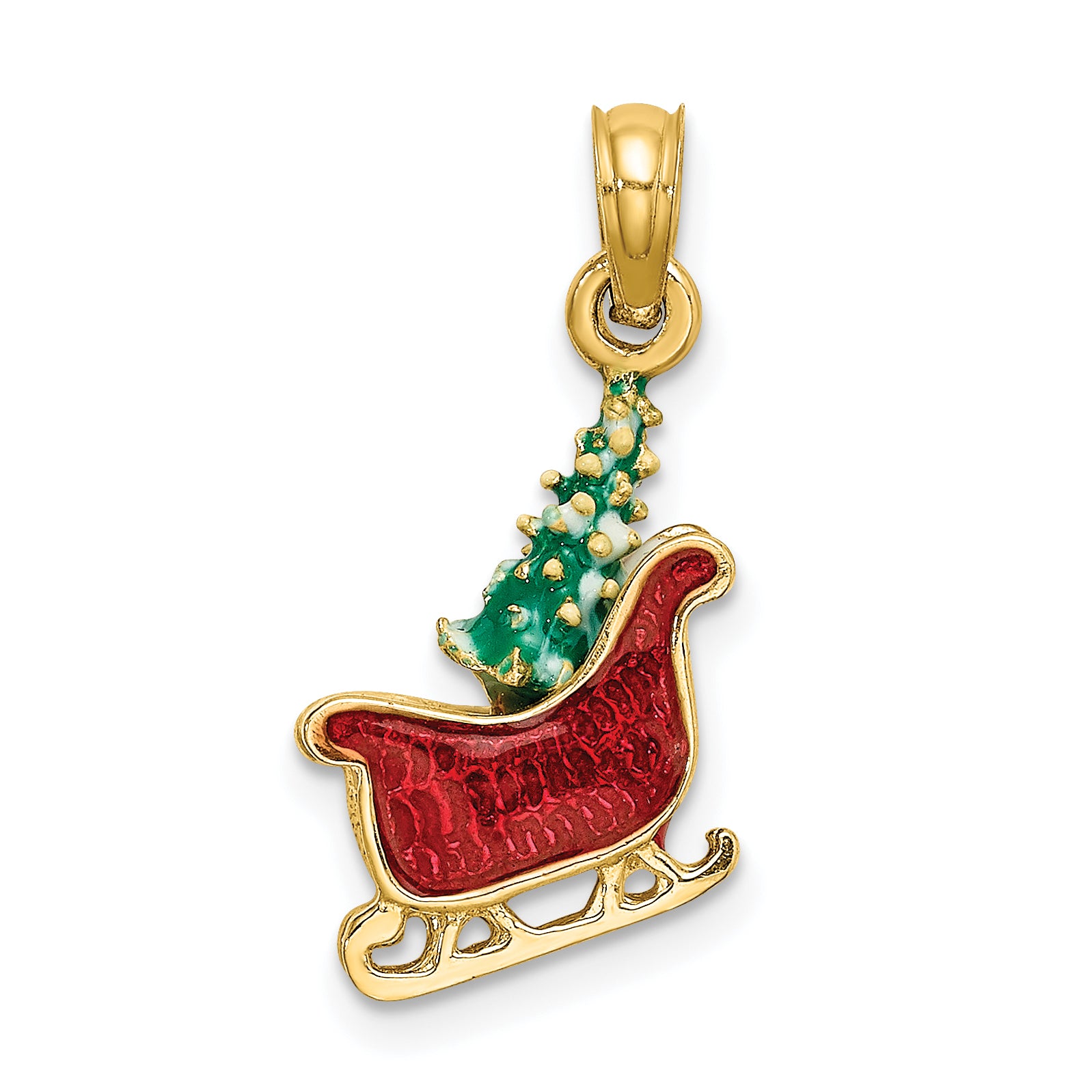 14K 3-D Enamel Sleigh w/Christmas Tree Charm Main image