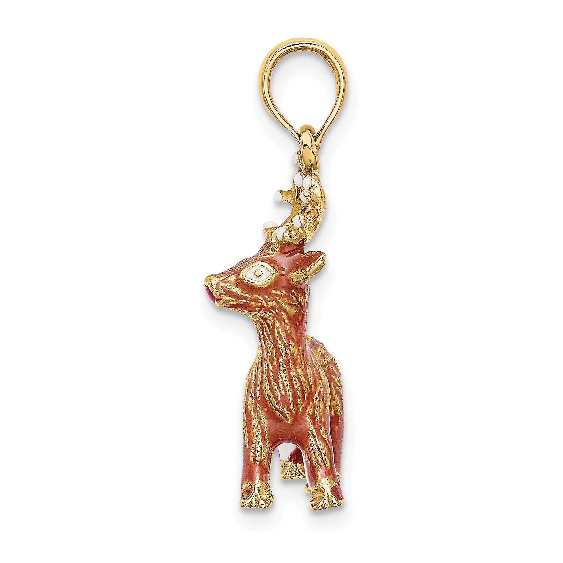 14K 3-D Enamel Red Nosed Reindeer Charm Secondary image
