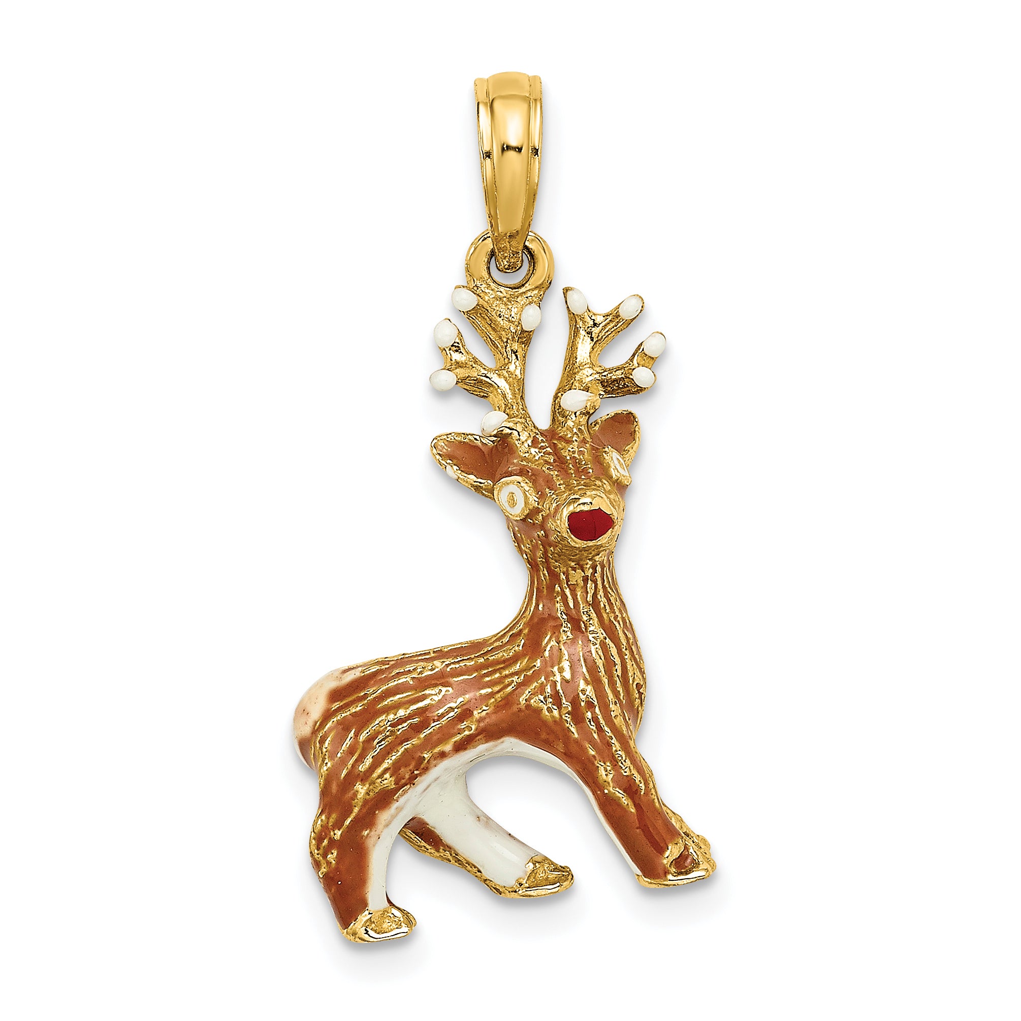 14K 3-D Enamel Red Nosed Reindeer Charm Main image