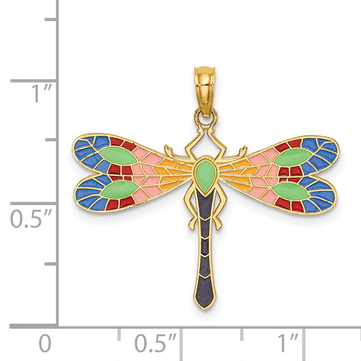 14K Multi Color Enamel Dragonfly Charm