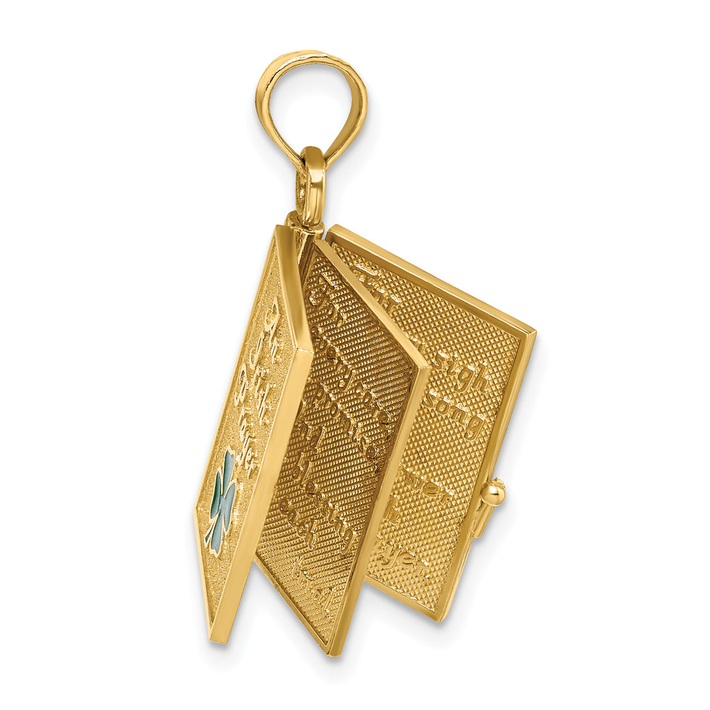 14K 3-D Moveable Enameled AN IRISH PRAYER Book w/Clover Charm
