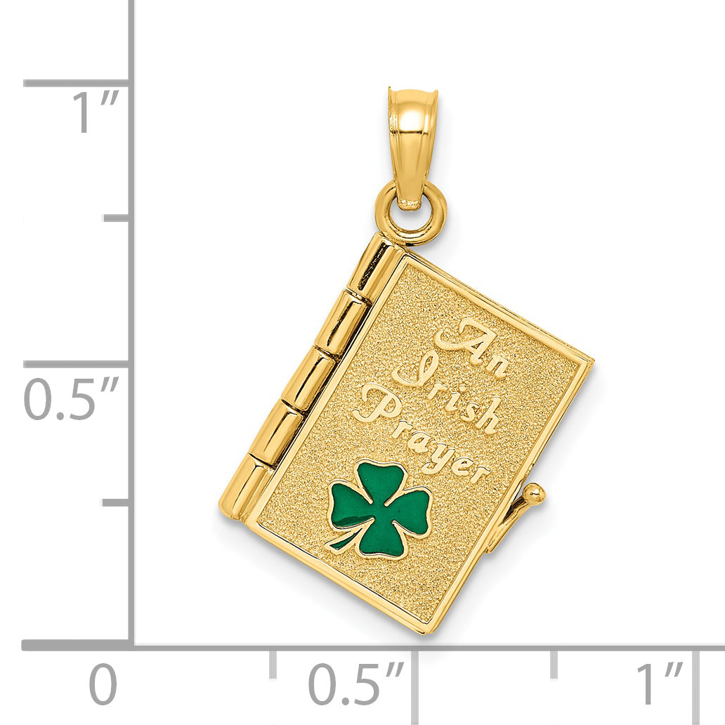 14K 3-D Moveable Enameled AN IRISH PRAYER Book w/Clover Charm