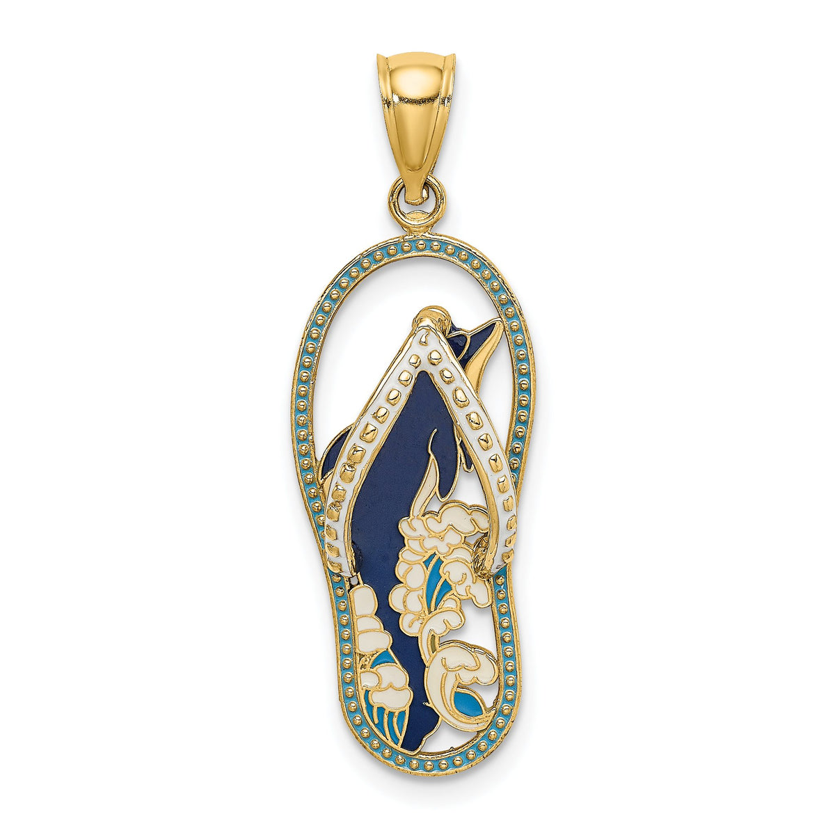 Blue Enamel Dolphin Flip-Flop Charm in 14K Yellow Gold, 33mm - Sophia Jewelers Main image