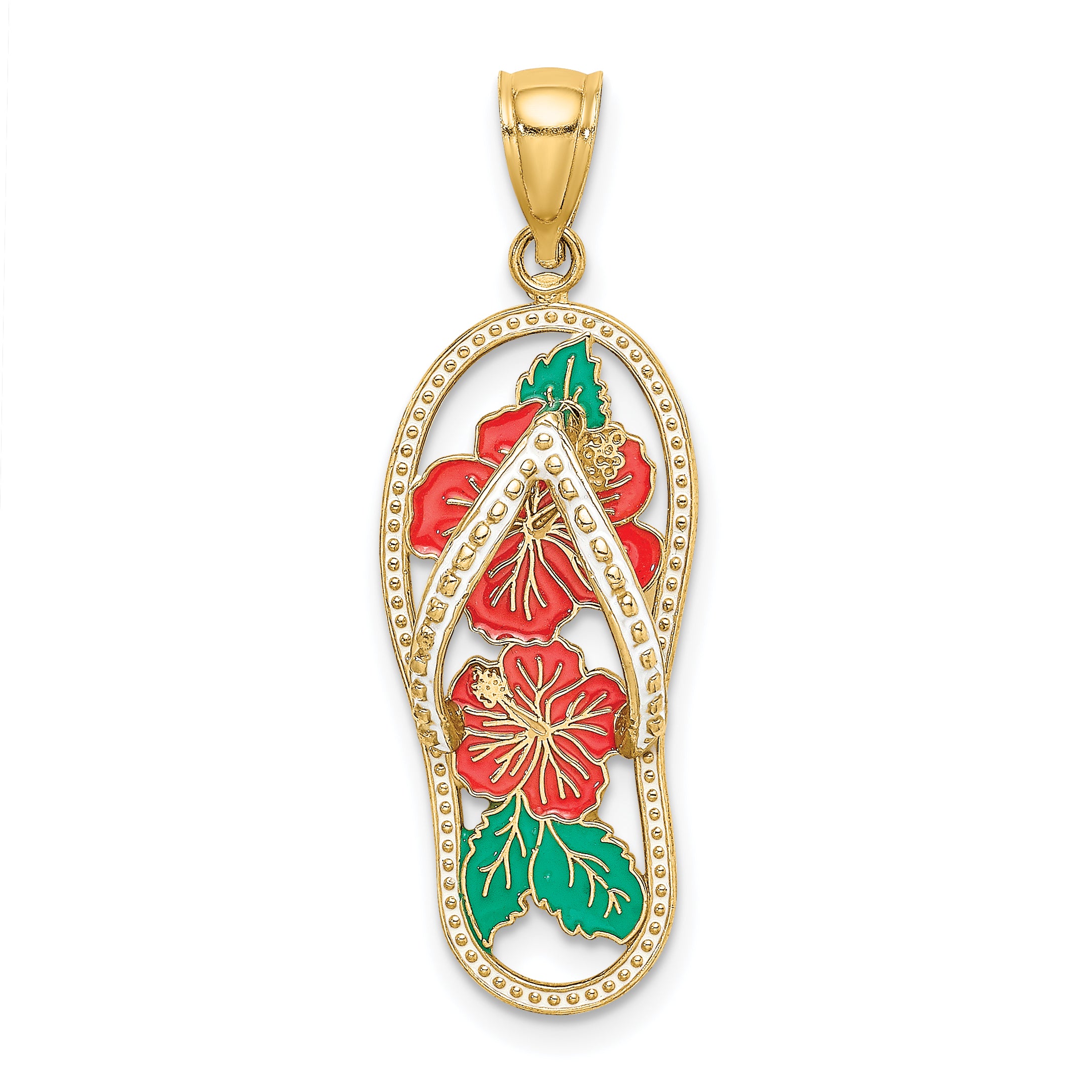 14K Enamel Red Hibiscus Flower Flip-Flop Charm Main image