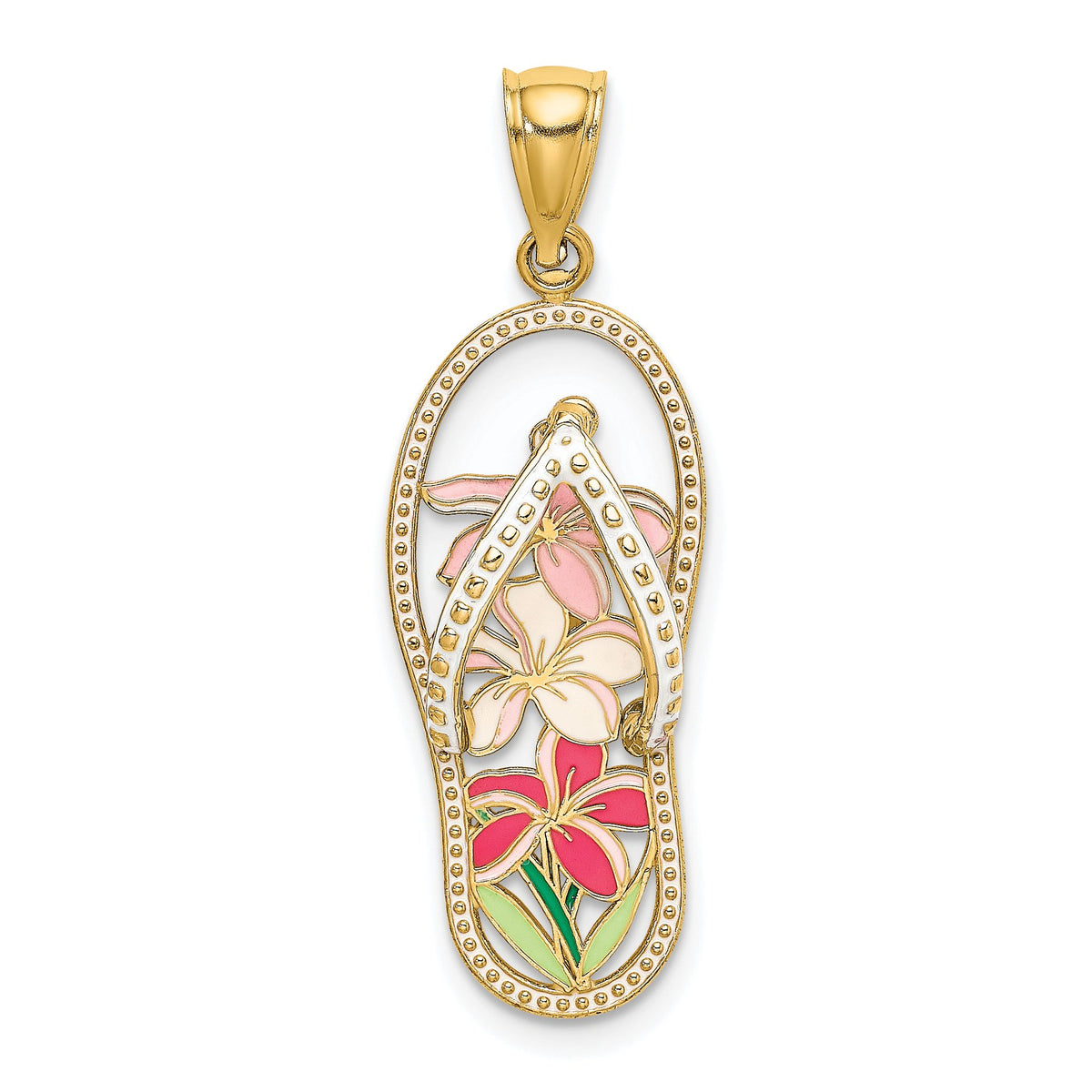 Multi-Color Enamel Flower Flip-Flop Charm in 14K Yellow Gold, 43mm - Sophia Jewelers Main image