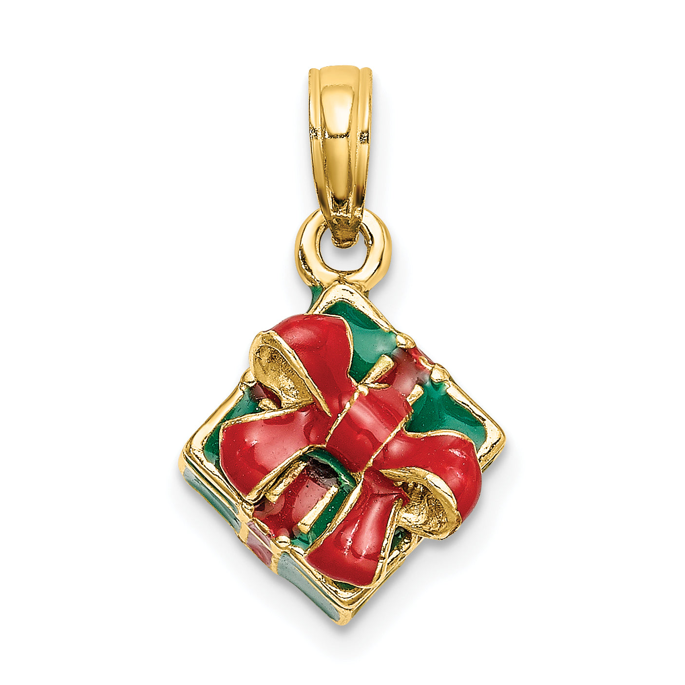 14K 3-D w/Enamel Green Gift Box w/Red Bow Charm Main image