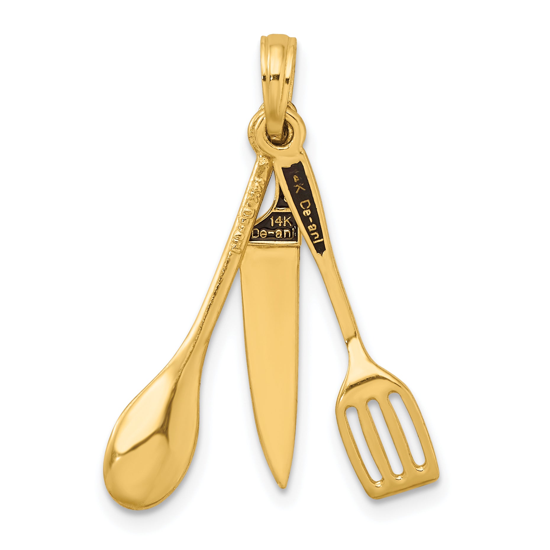 14K 3-D Enamel Butcher Knife, Spoon and Spatula Moveable Charm