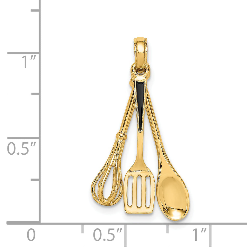 14K 3-D Enamel Spatula, Wooden Spoon, Whisk Moveable Charm