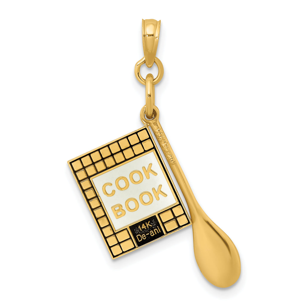 14K 3-D Cook Book W/ Black Enamel and Spoon Charm