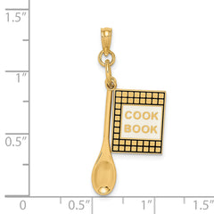 14K 3-D Cook Book W/ Black Enamel and Spoon Charm