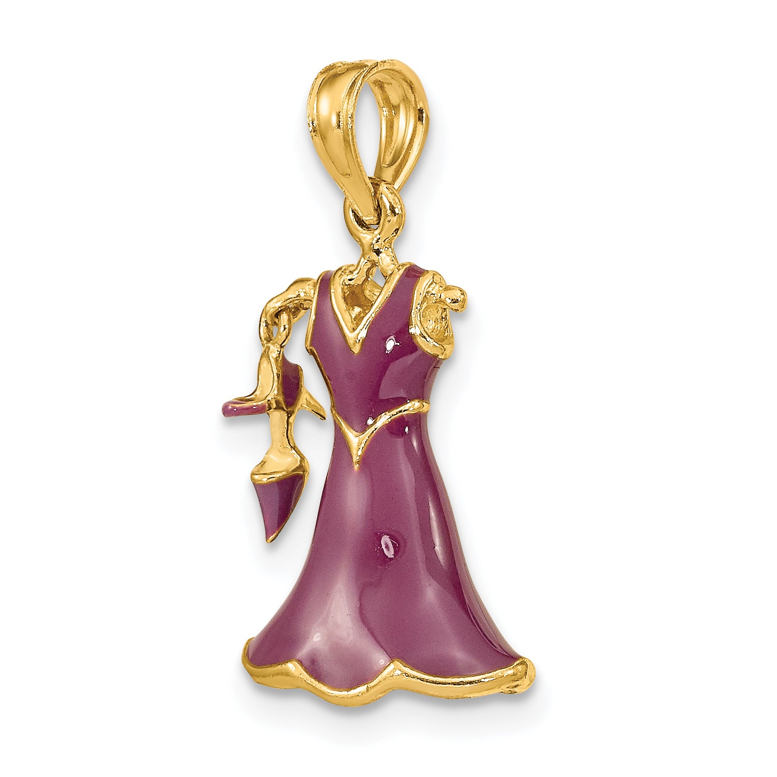 14K 3-D Moveable Enamel Purple Dress w/Shoe Charm