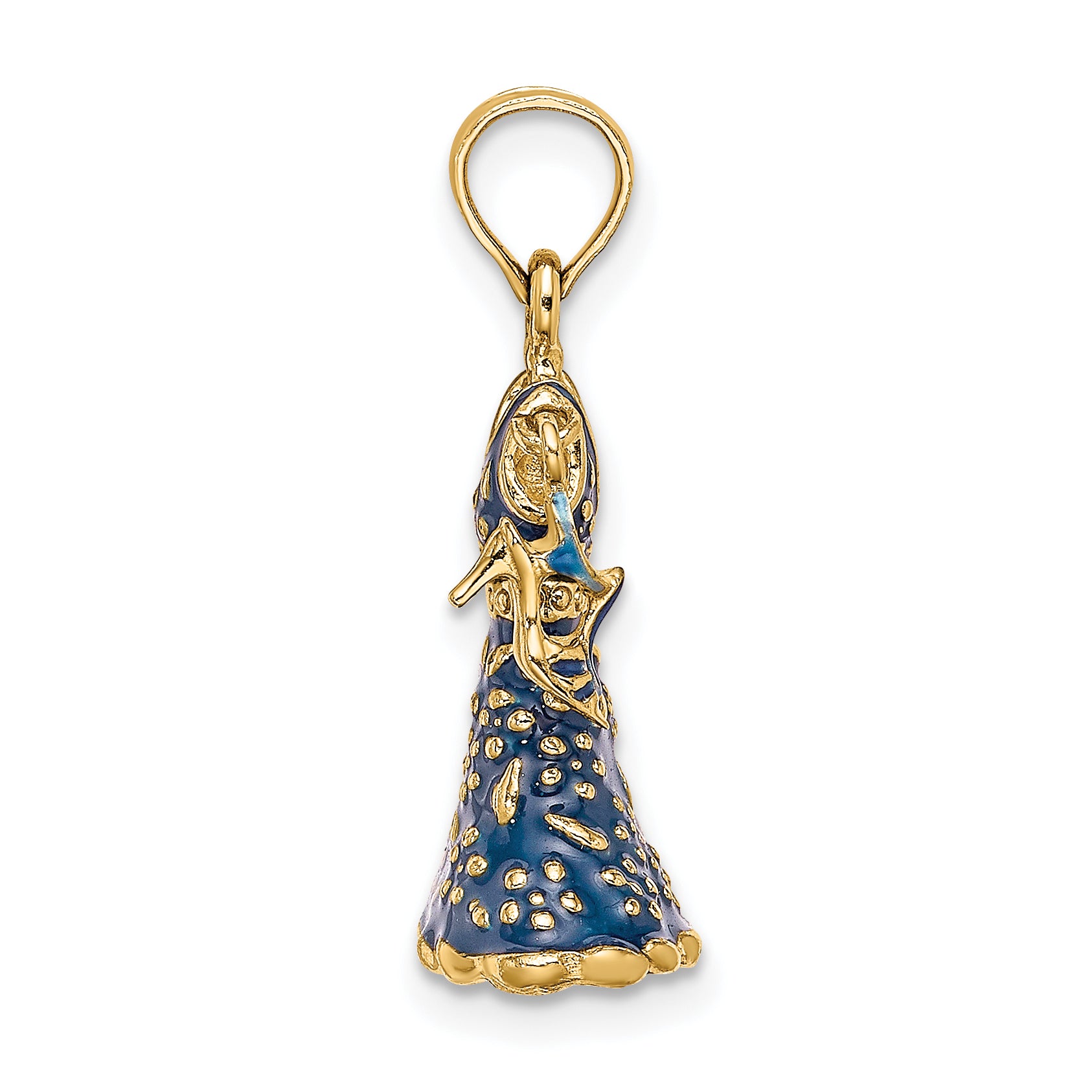 14K 3-D Moveable Enamel Blue Floral Dress w/ Shoe Charm