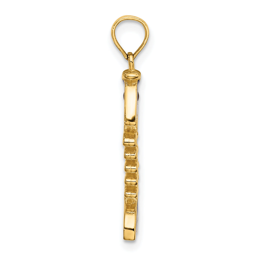 14k 3D  Blue Enamel Fish Bone Charm