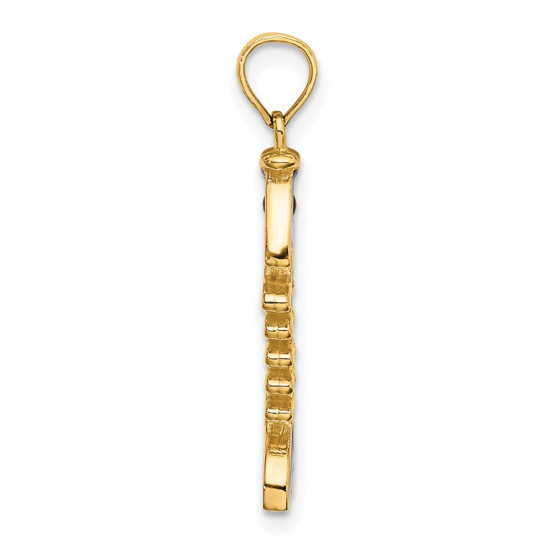 14k 3D  Blue Enamel Fish Bone Charm
