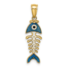 14k 3D  Blue Enamel Fish Bone Charm