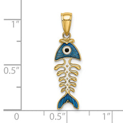 14k 3D  Blue Enamel Fish Bone Charm
