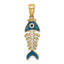 14k 3D  Blue Enamel Fish Bone Charm