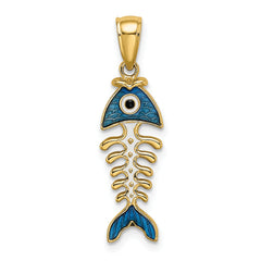 14k 3D  Blue Enamel Fish Bone Charm