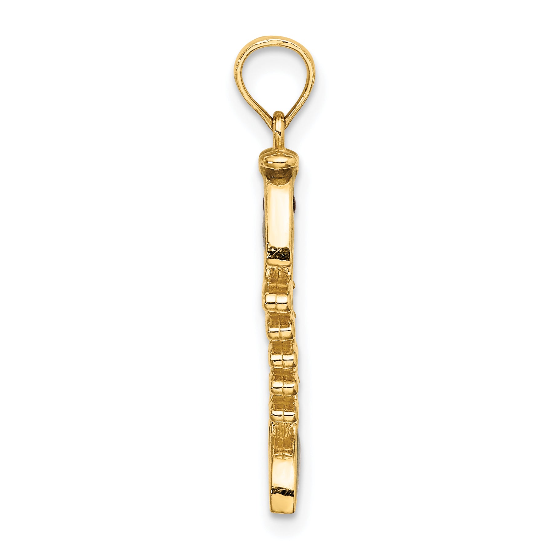 14k 3D  Green Enamel Fish Bone Charm