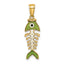 14k 3D  Green Enamel Fish Bone Charm