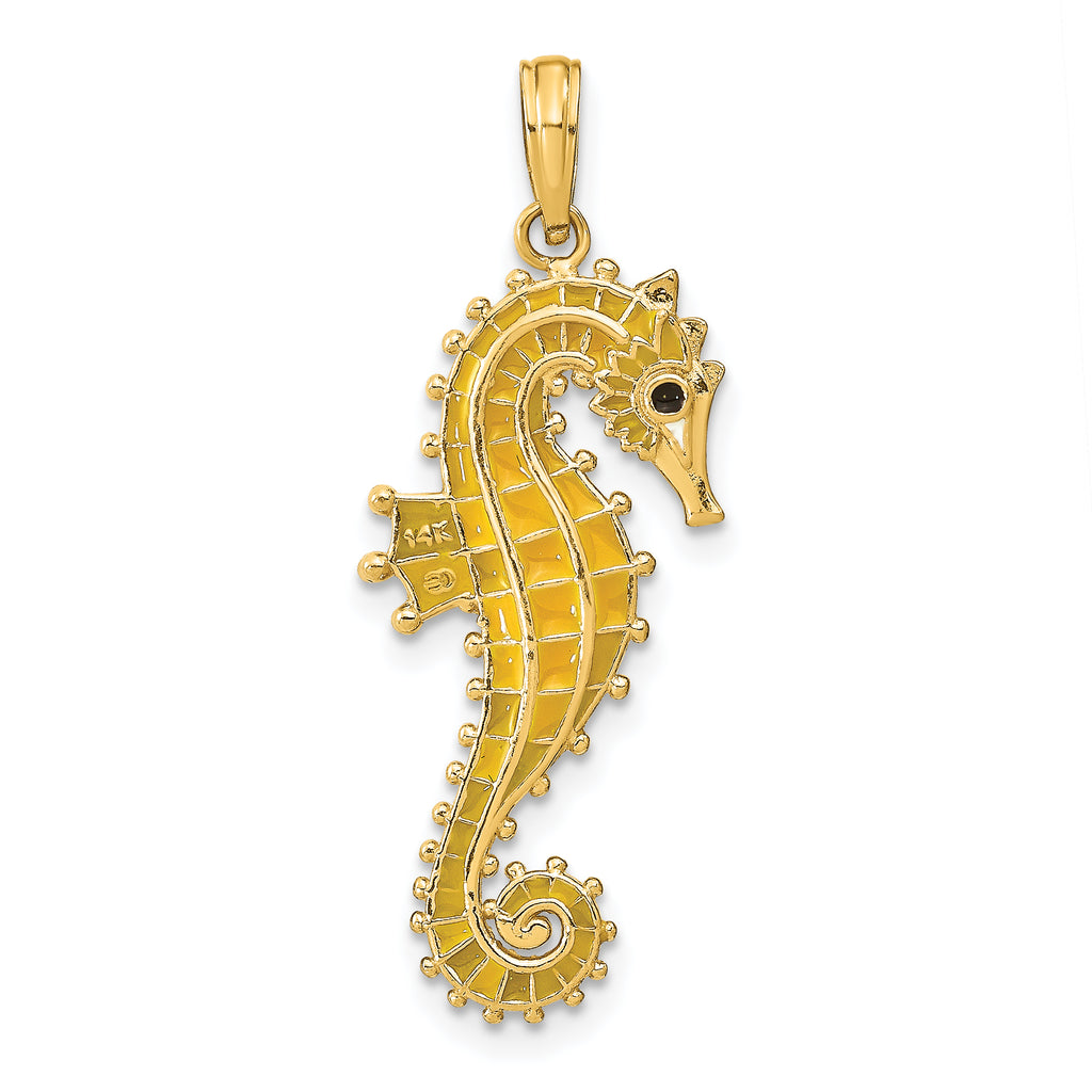 14K 3-D Yellow Enamel Seahorse Charm