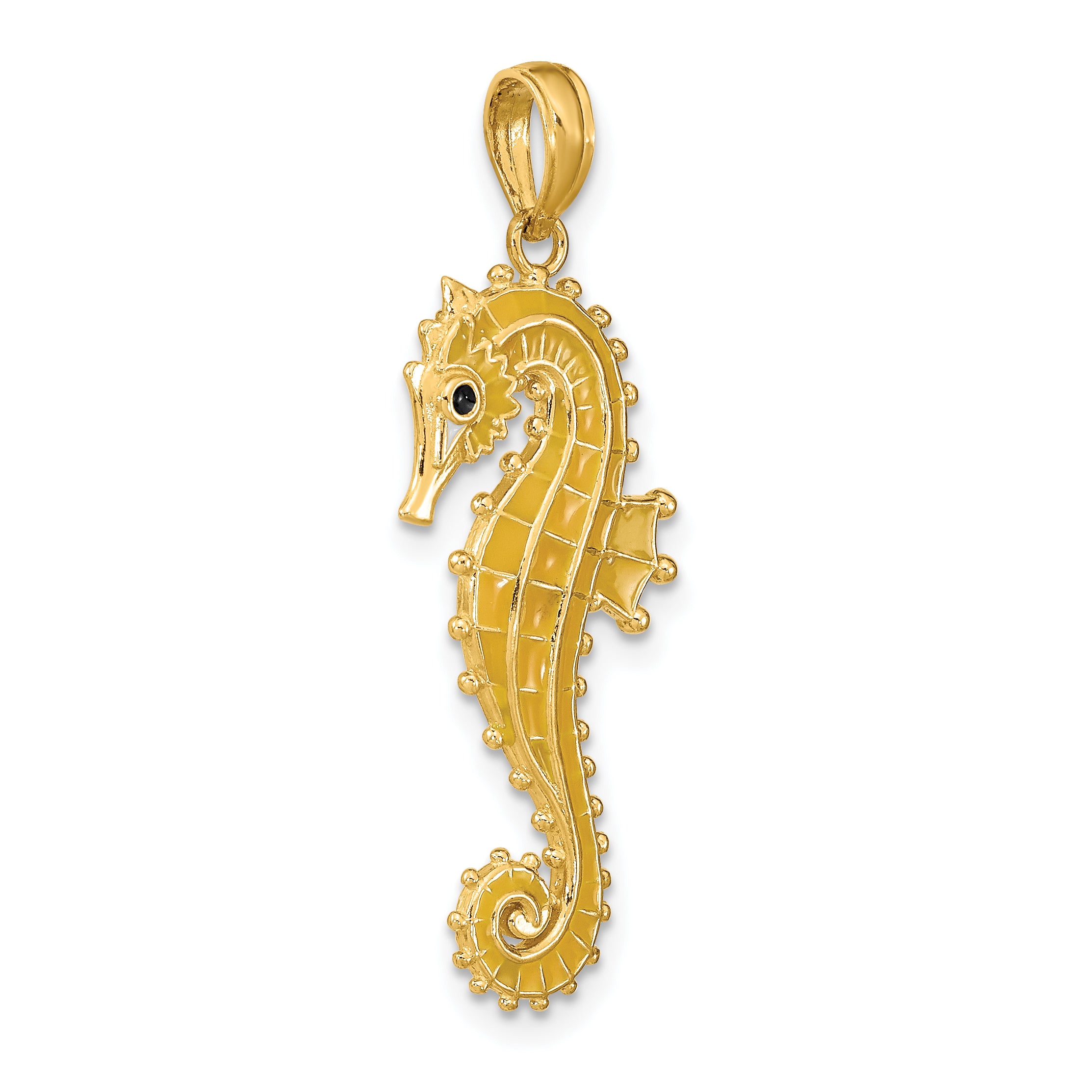14K 3-D Yellow Enamel Seahorse Charm